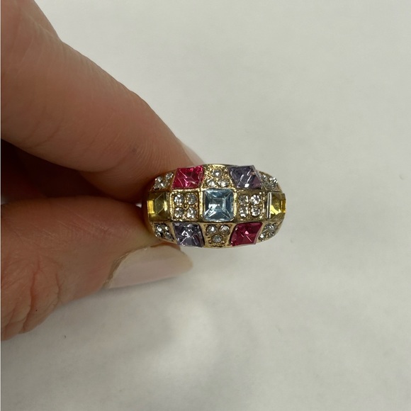 Yellow Sterling Silver Multicolored CZ Ring Size #7.5 Sample - Picture 3 of 10